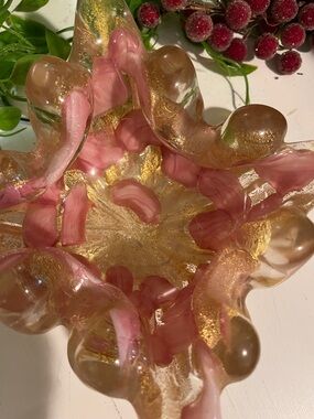 Murano GLASS Aventurine Dish Flower VERY HEAVY  Real Gold Vintage Real Gold